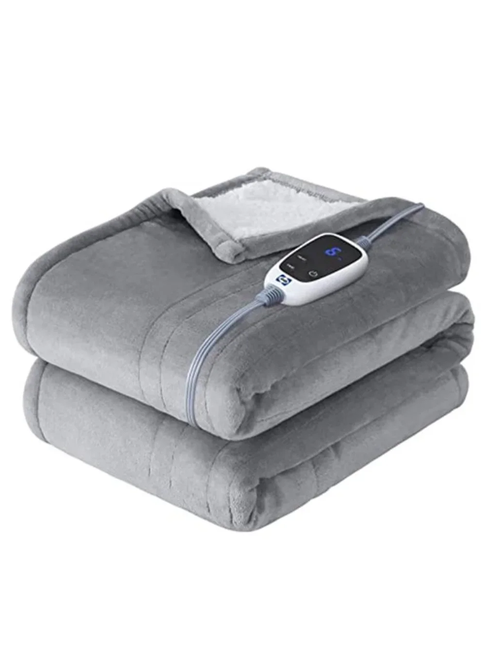 Electric Heated Throw Blanket Light Grey Sherpa Flannel 50 x 60 Auto Shut Off